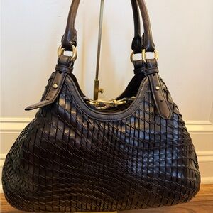 Cole Haan Elegant Brown Woven Leather Handbag